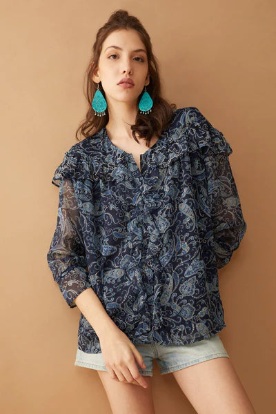 Meridonna Paisley 3/4 Sleeve Top