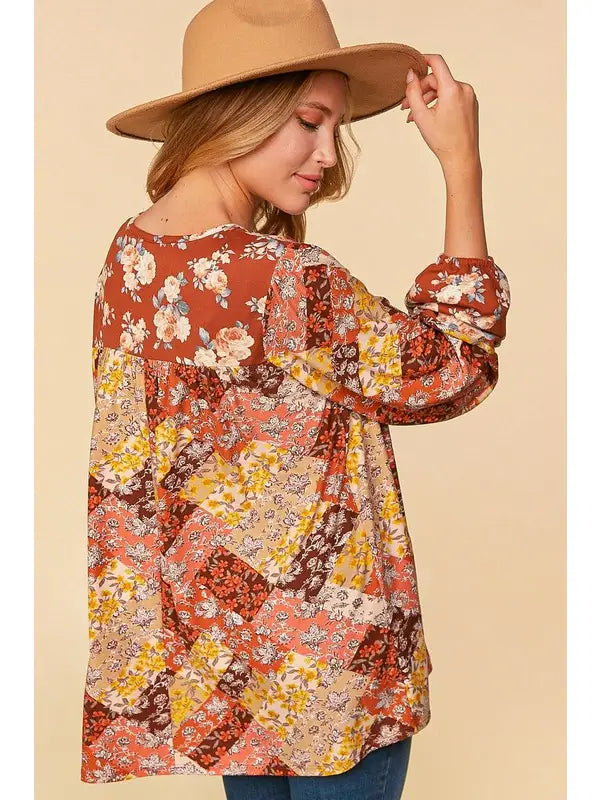 Patchwork Floral Boho Top