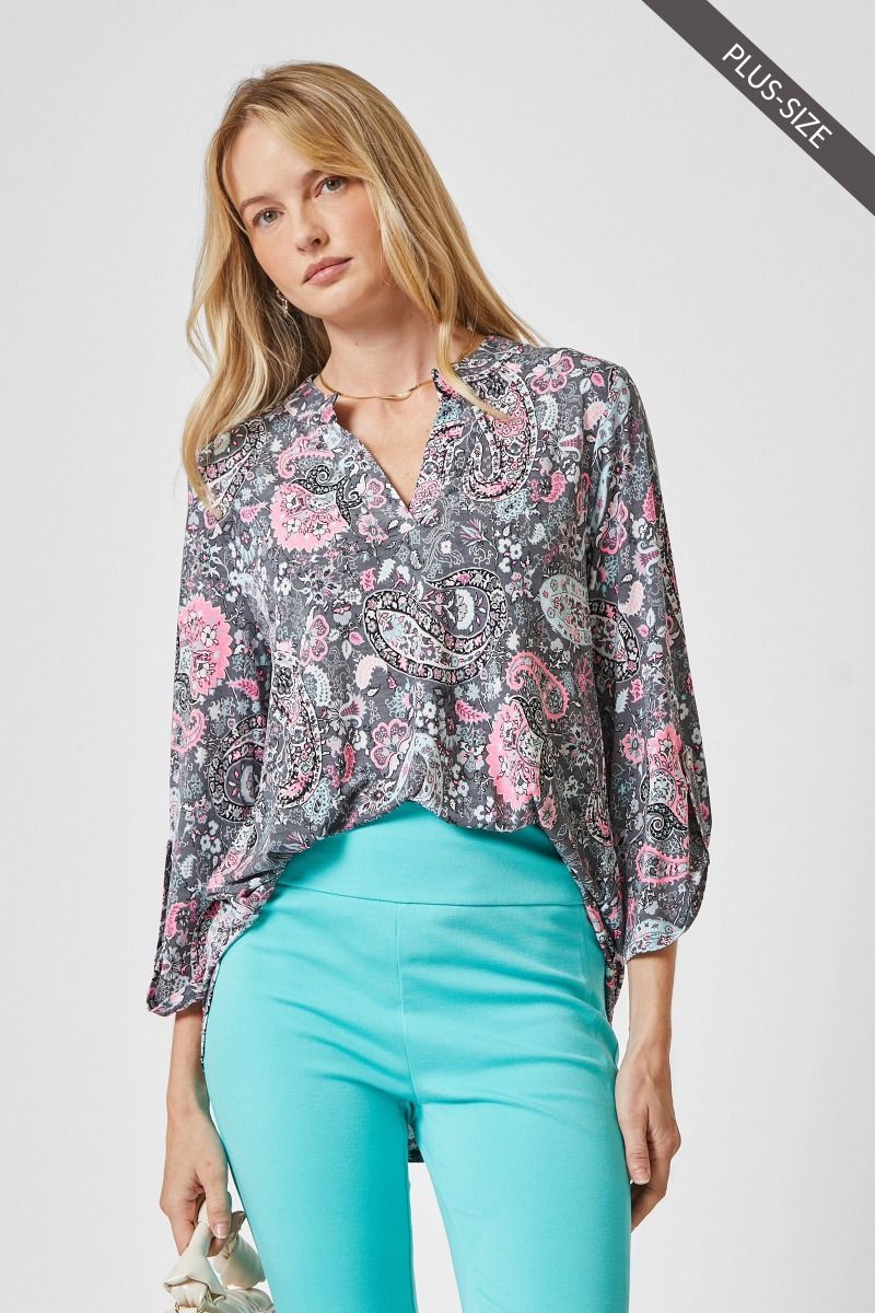 Lizzy Grey Paisley 3/4 Top