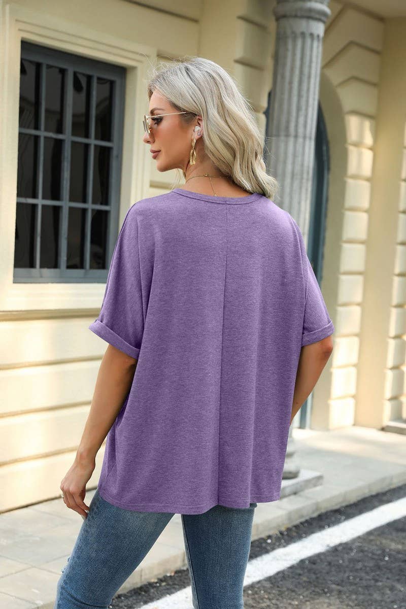 Solid Round Neck Short Sleeve Top