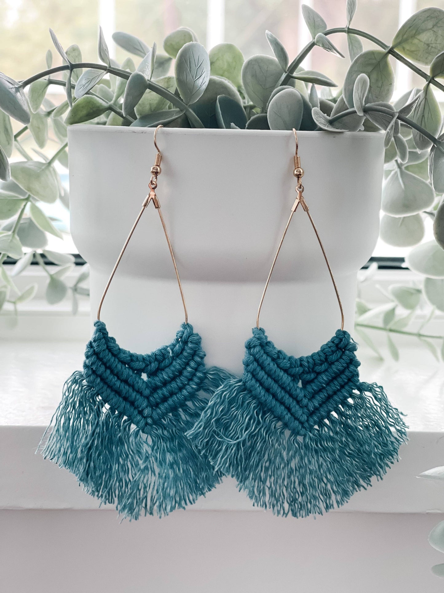 Teal Boho Macrame Earrings