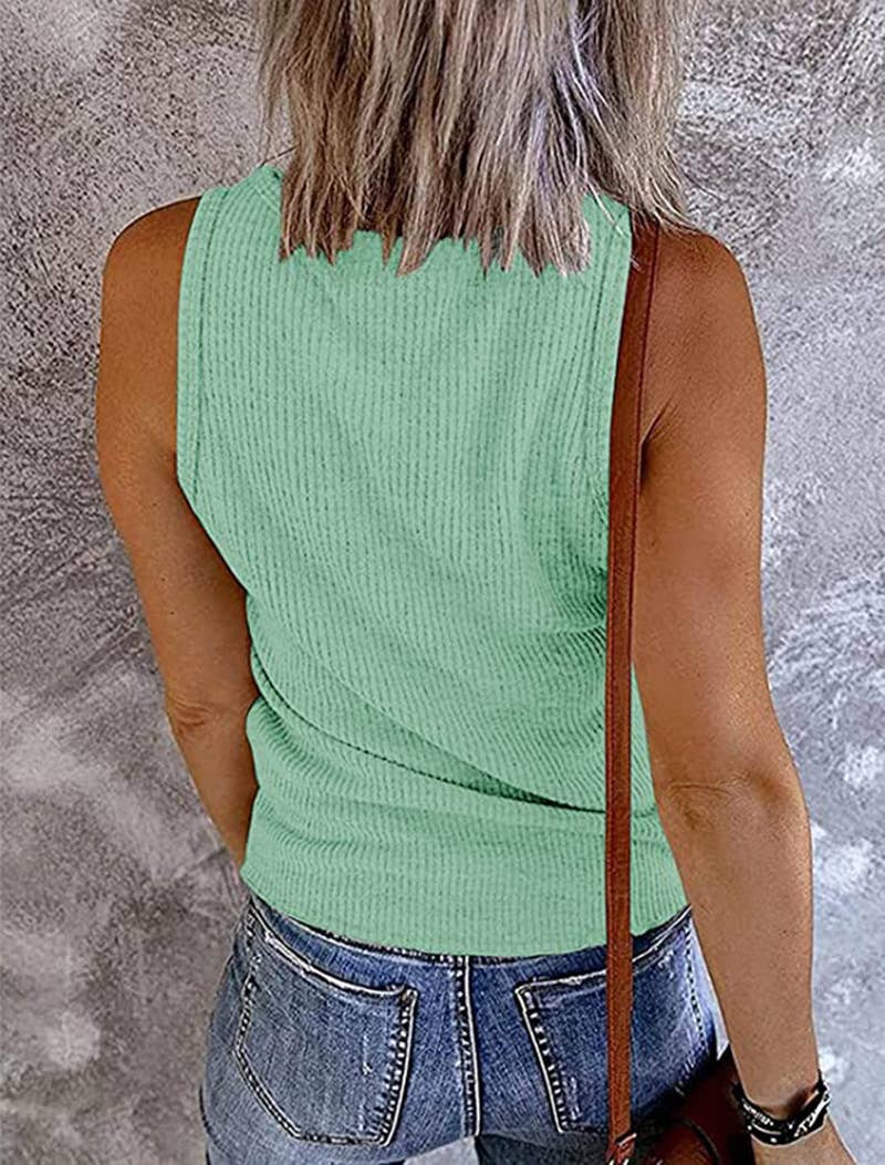 Fitted V-Neck Knit Button Tank