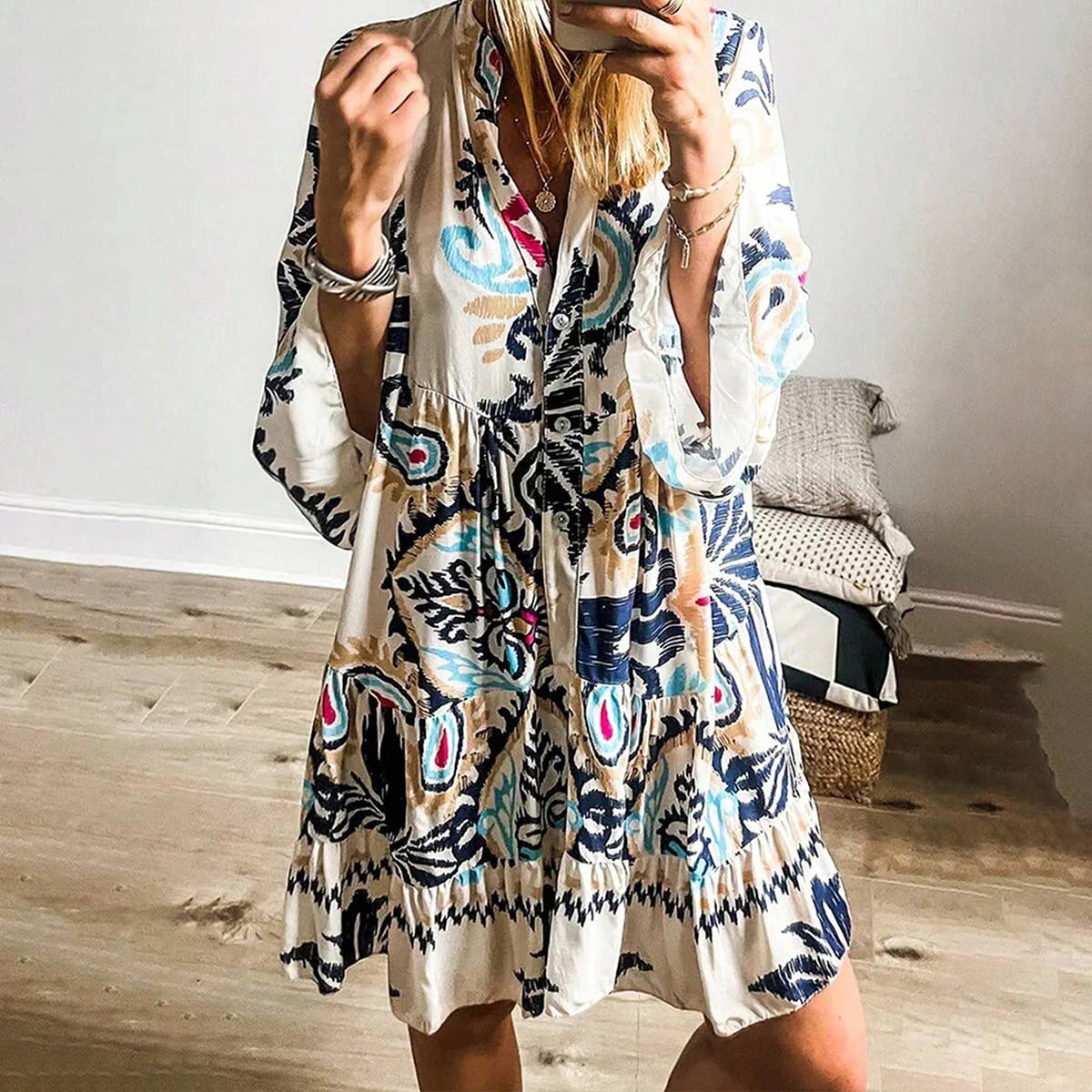 Loose Fitting Casual Multi Color Dress