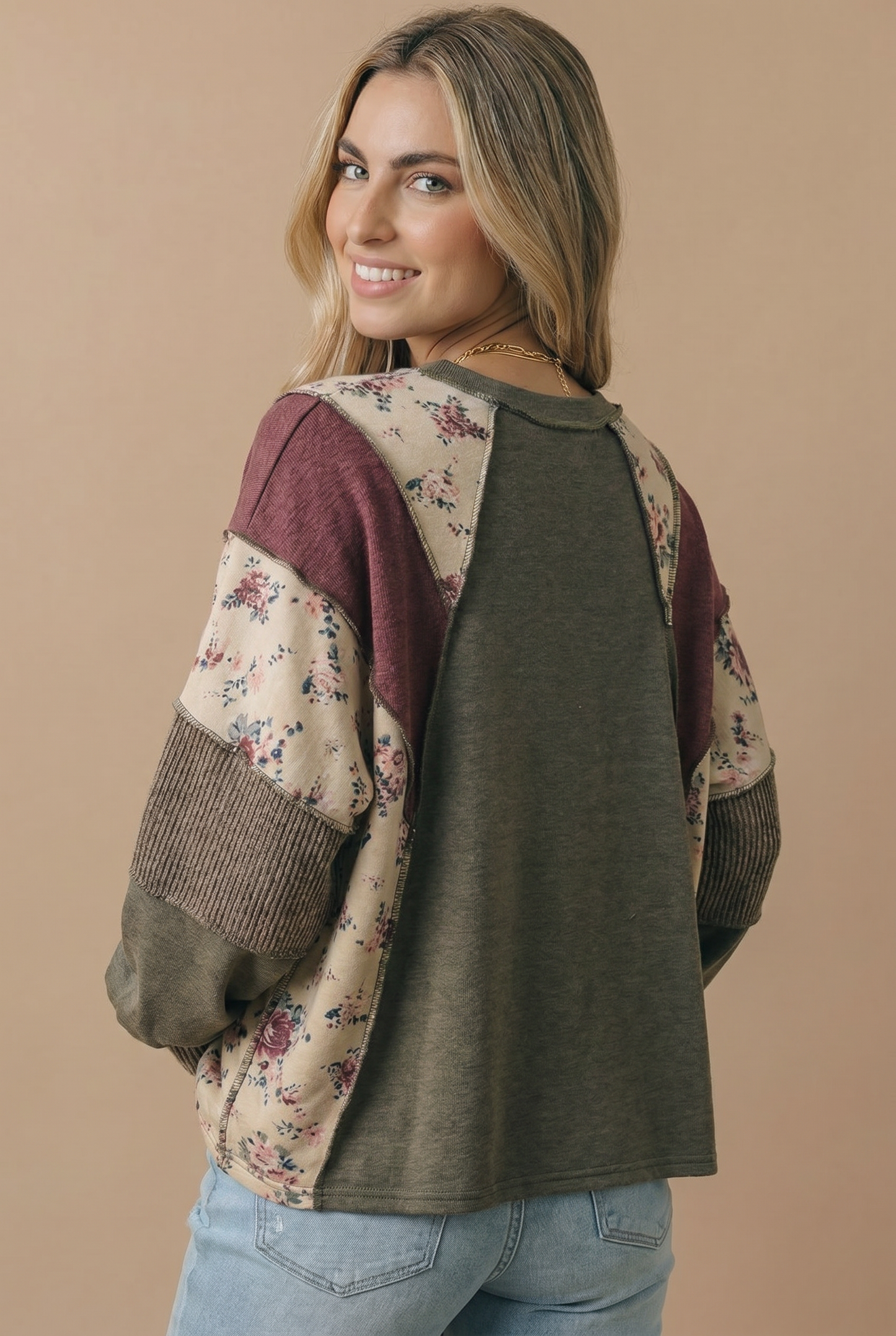 Mixed Media Patchwork Pullover Knit Top