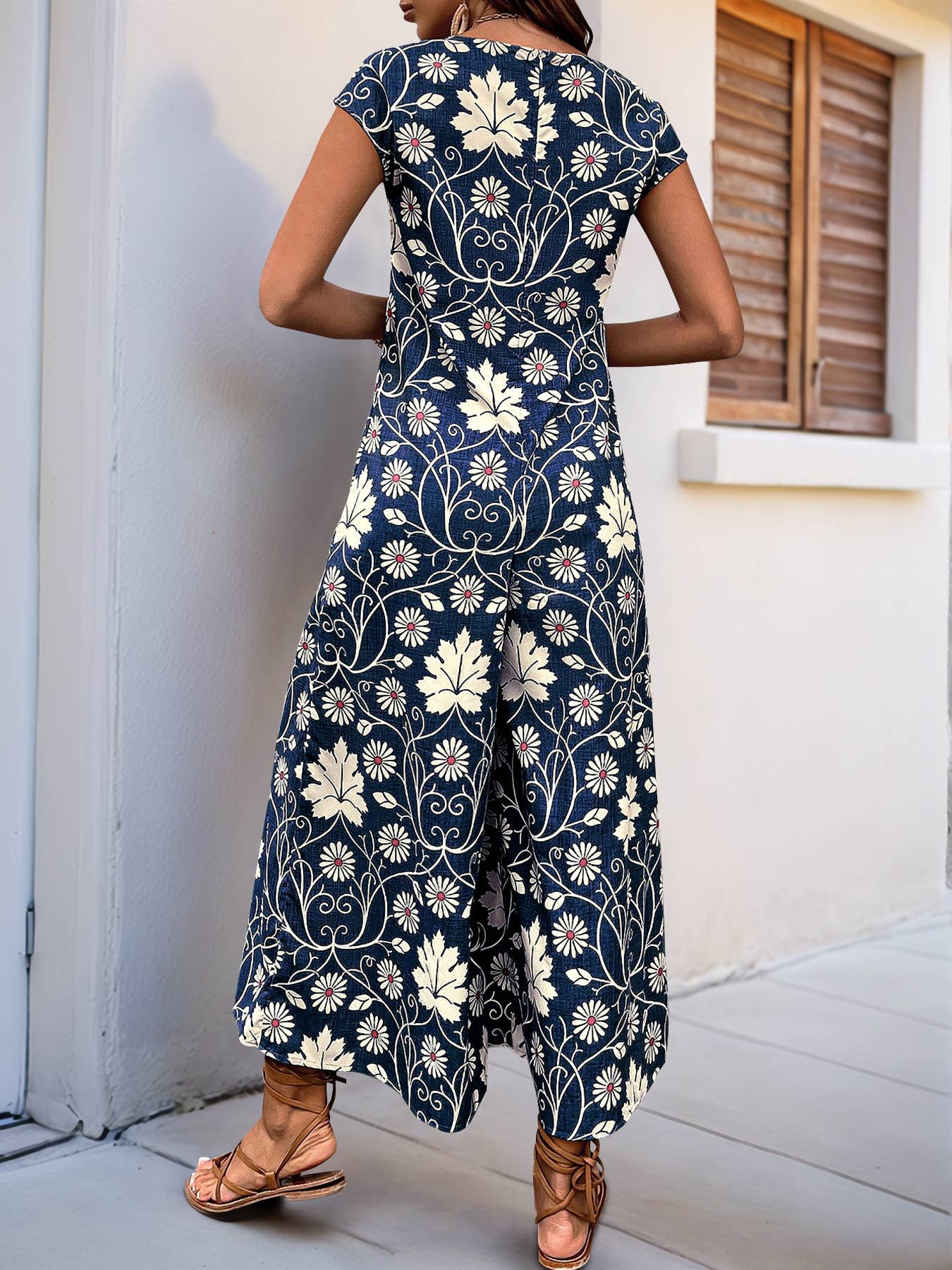 Floral Printed Wide Leg Jumpsuit