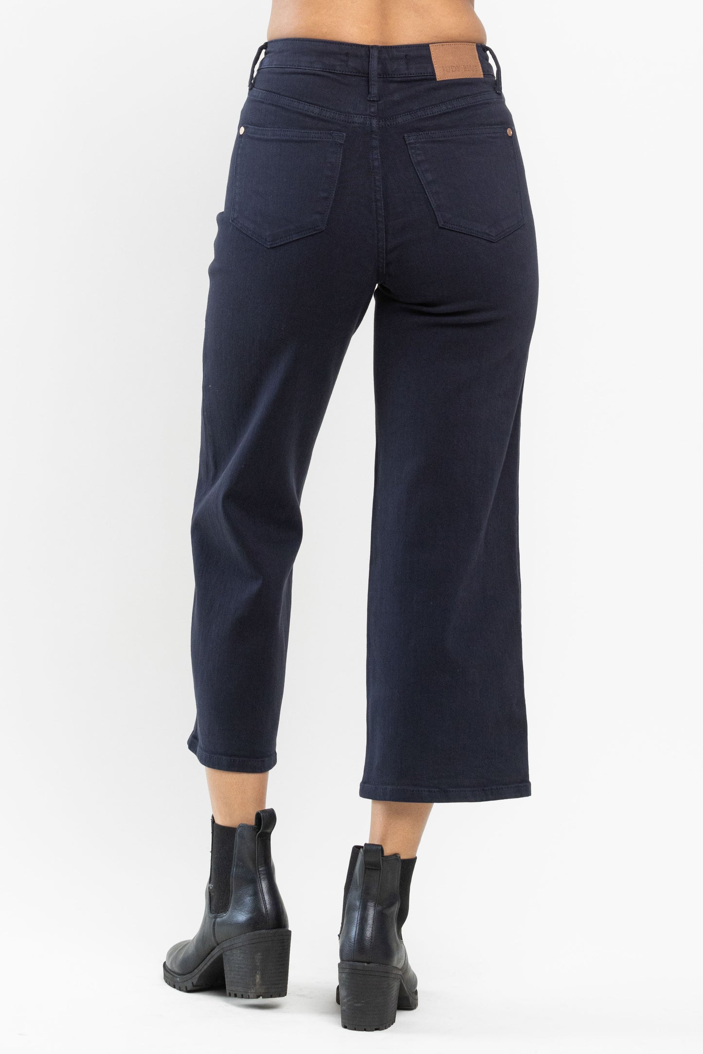 Judy Blue HW Tummy Control Navy Garment Dyed Wide Crop