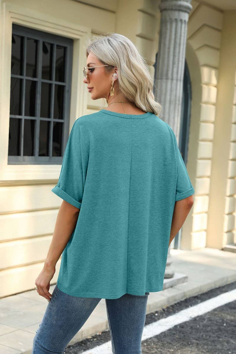 Solid Round Neck Short Sleeve Top