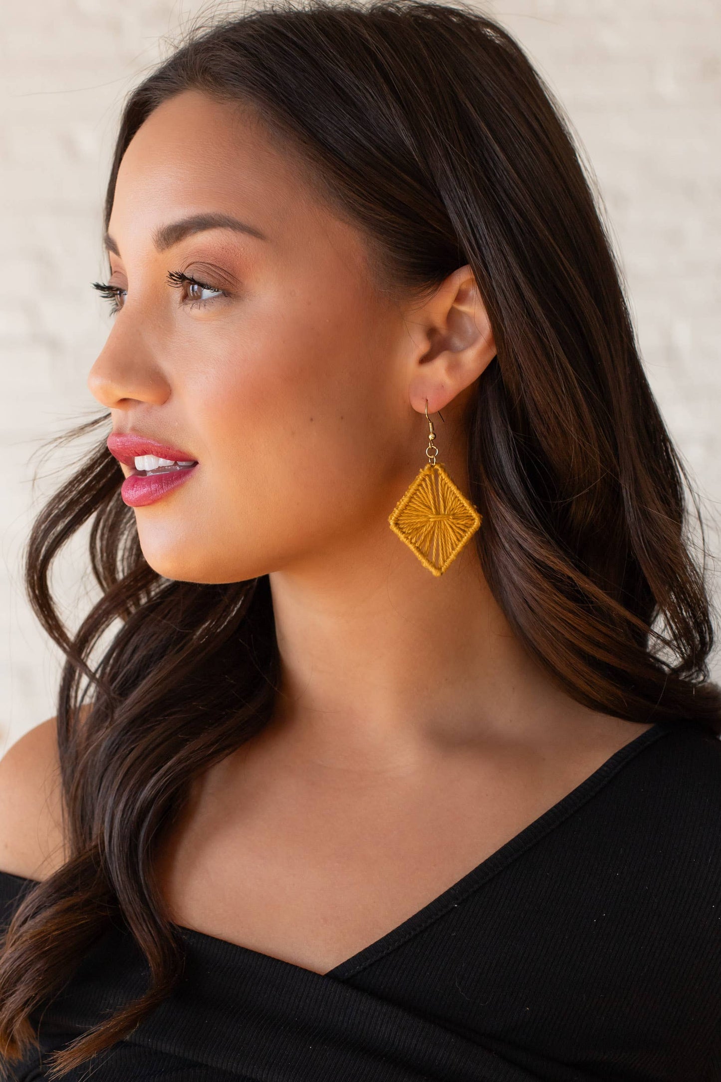 Mustard Diamond Woven Earrings