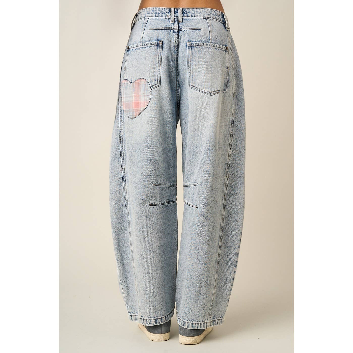 Plaid Heart Patch Barrell Jeans
