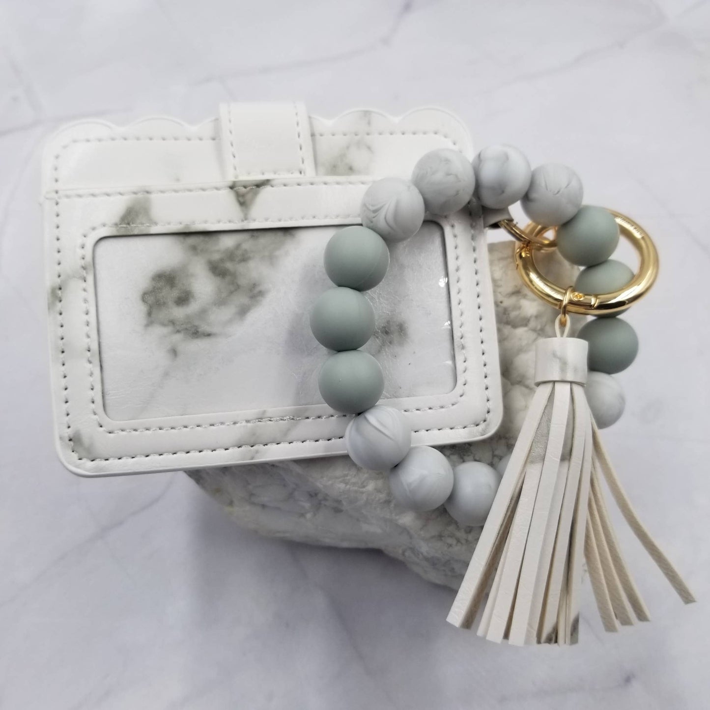 Silicone Bead Bangle Keychain Bracelet / Card Holder