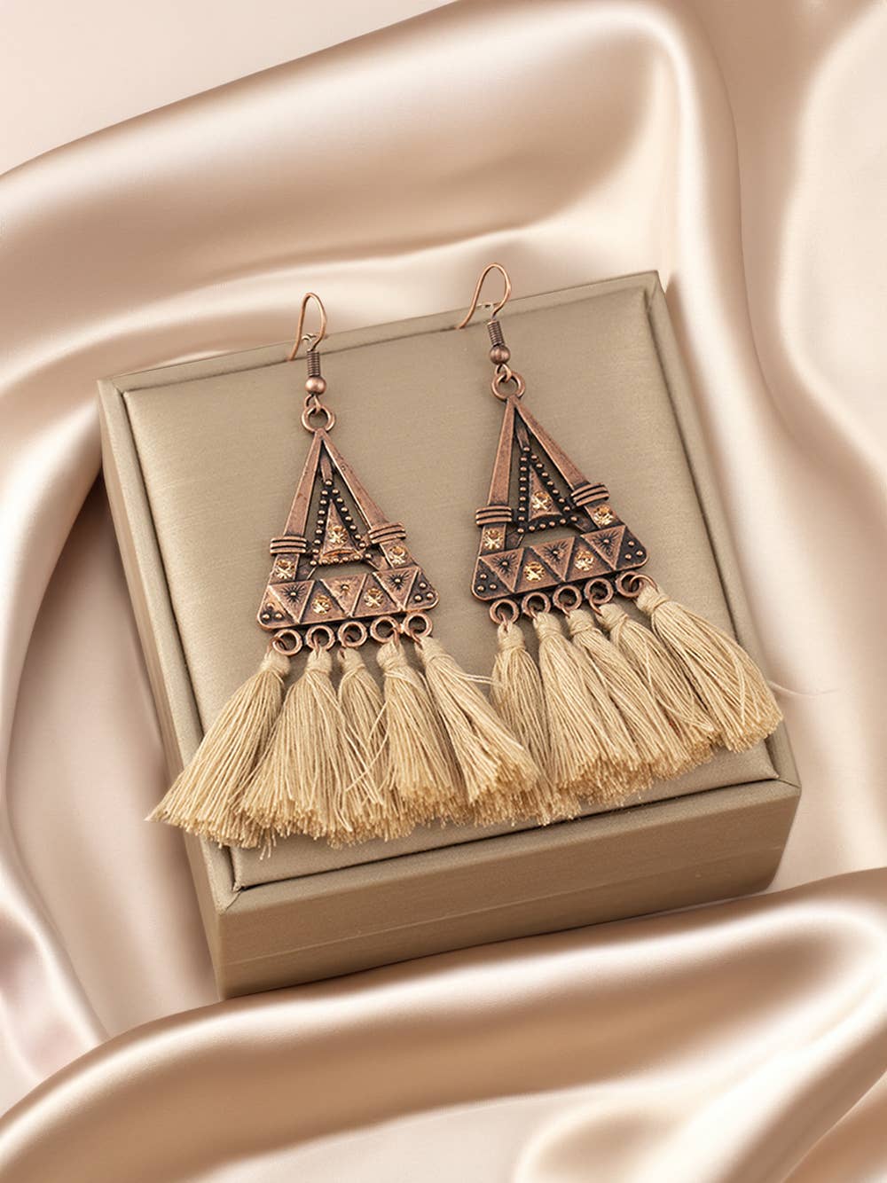 Boho Triangle Metal Tasseled Earrings