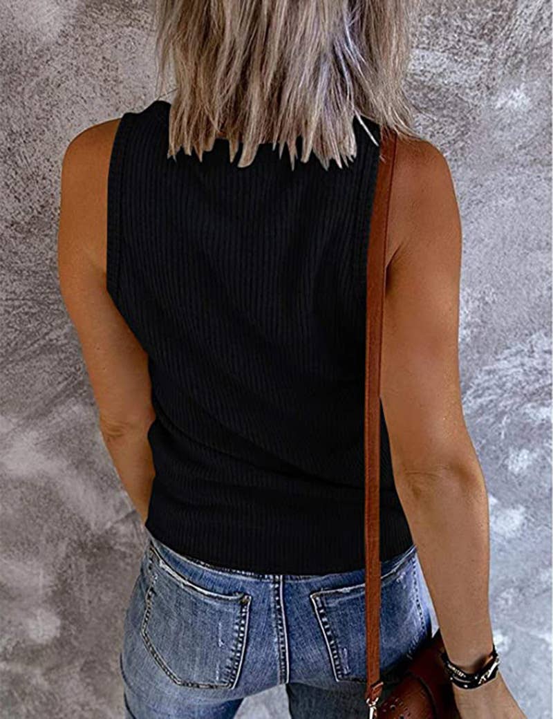 Fitted V-Neck Knit Button Tank