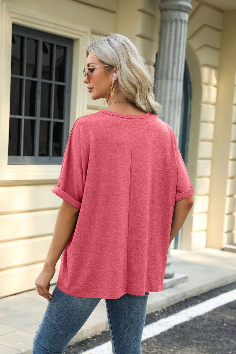 Solid Round Neck Short Sleeve Top
