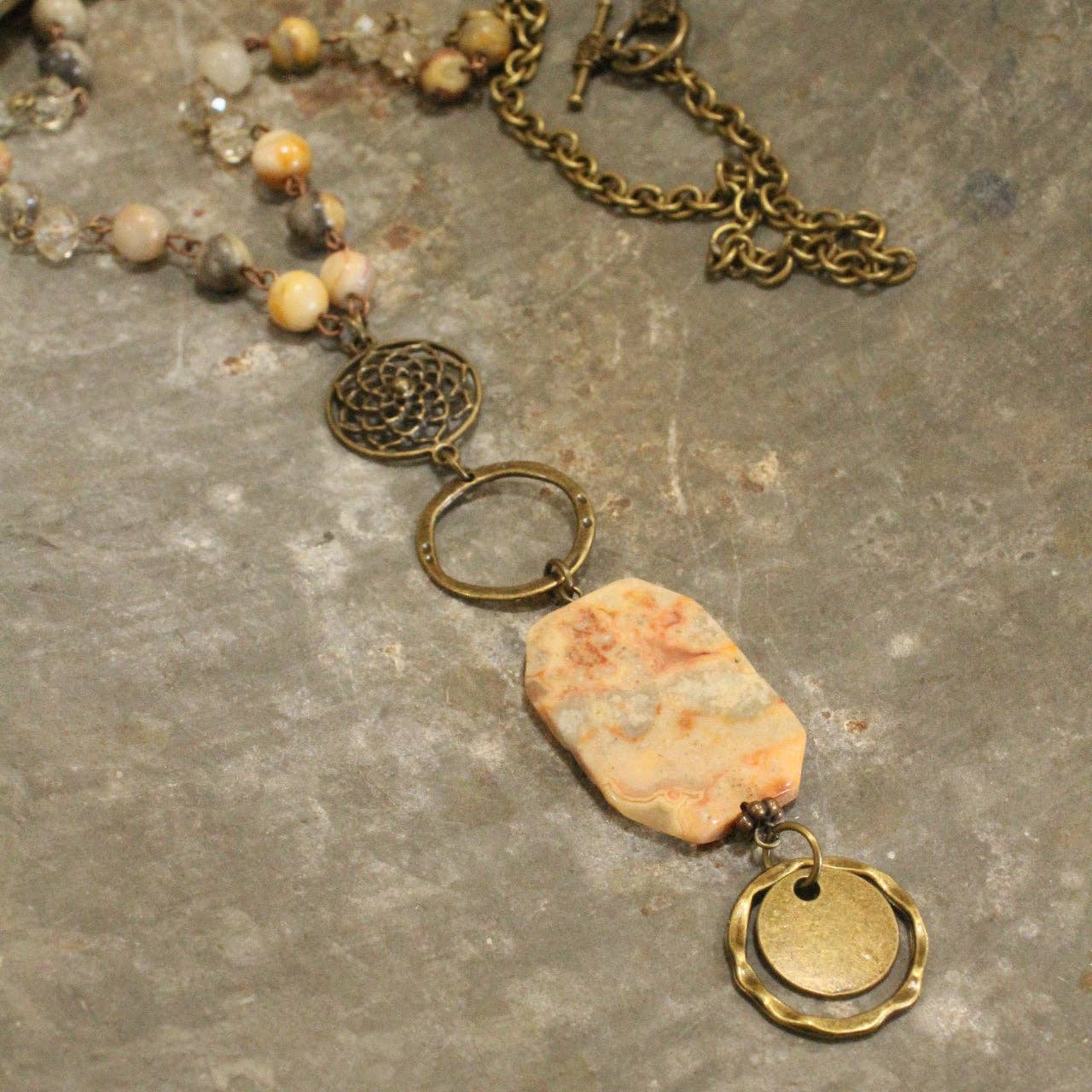 Bohemian Layered Rectangular Stone Long Necklace