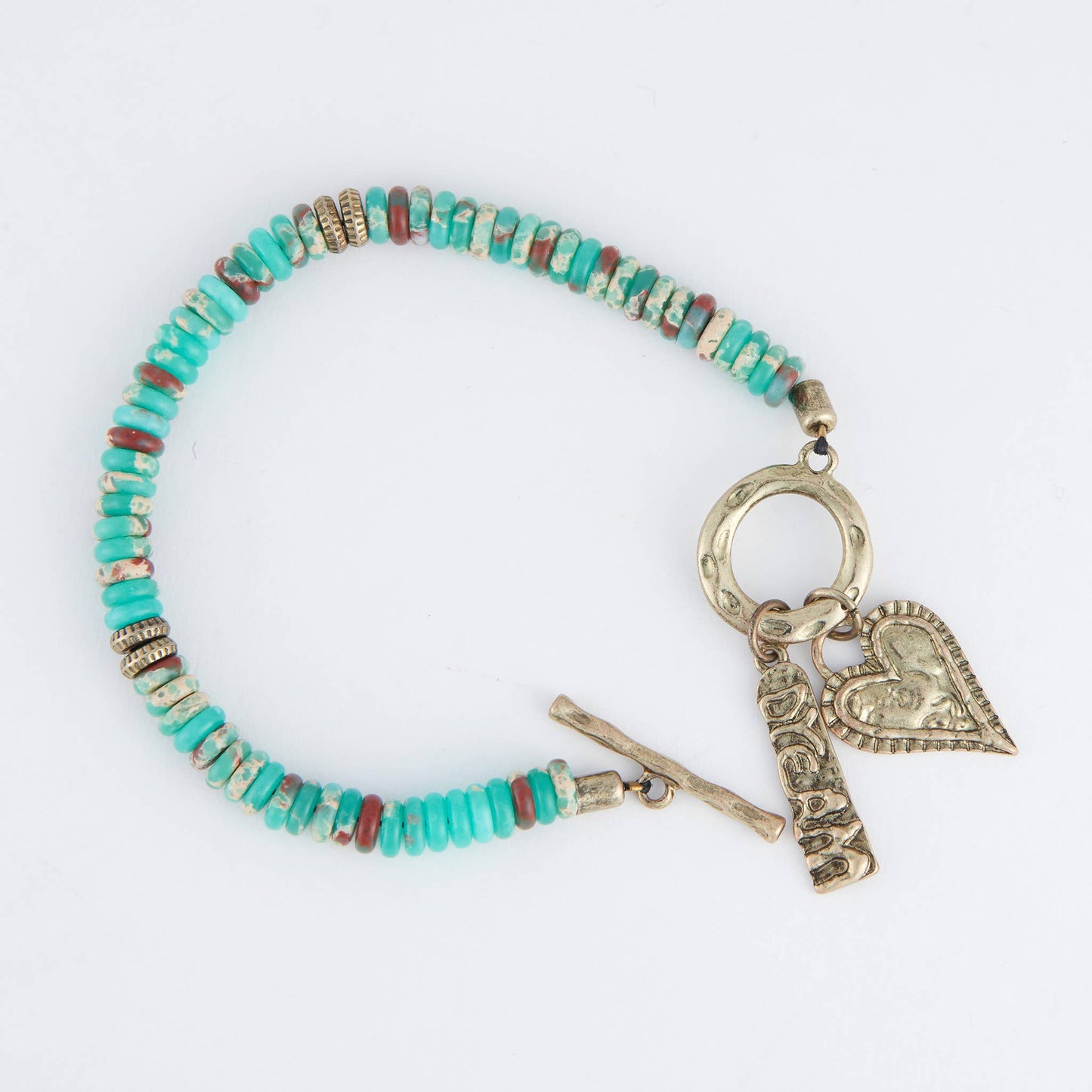 Wyatt Genuine Turquoise Heart Charm Toggle Bracelet