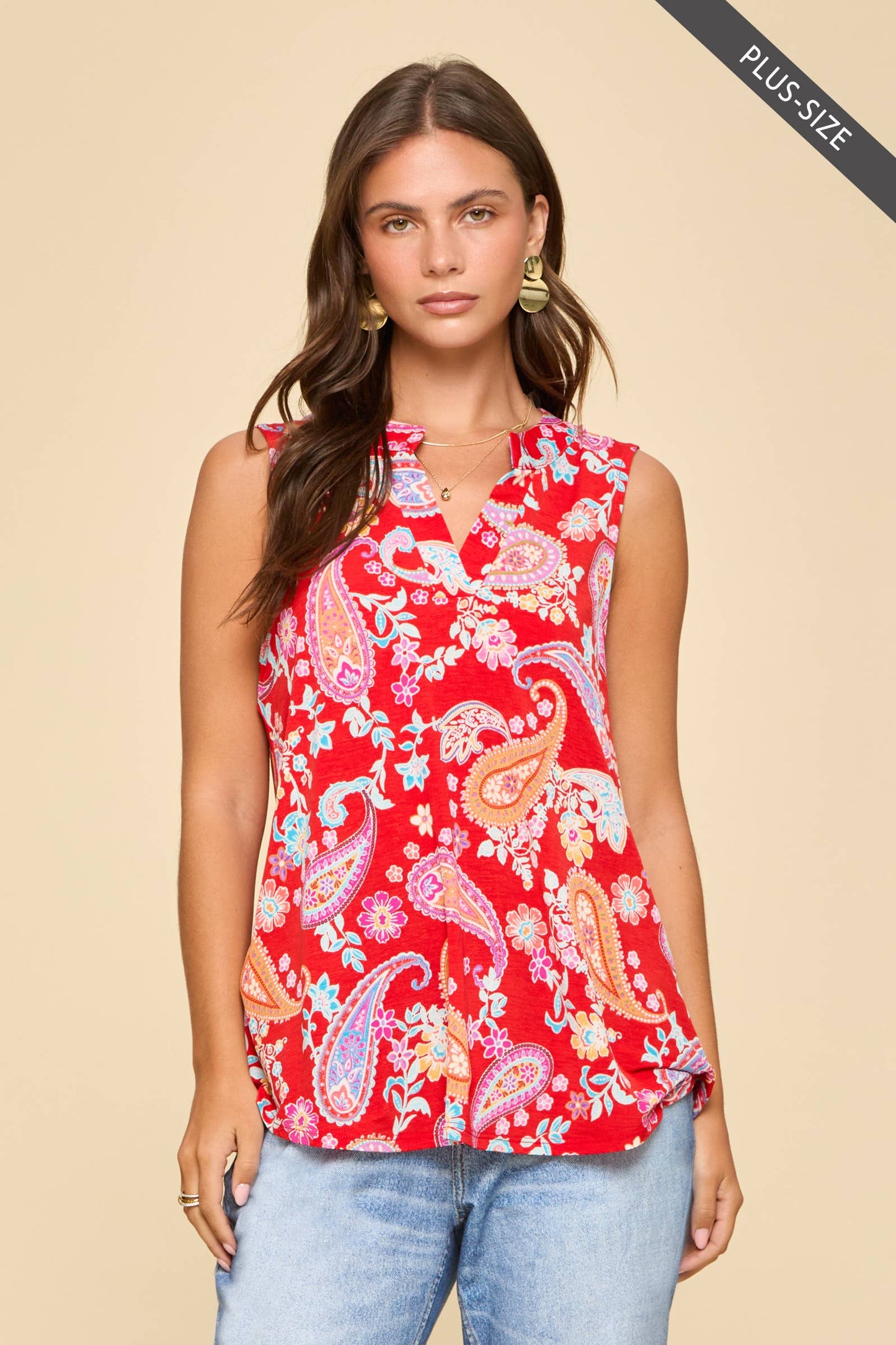 Plus Size Effortless Flow Split-Neck Tank
