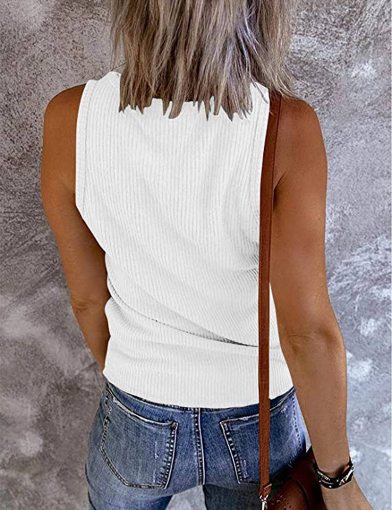 Fitted V-Neck Knit Button Tank