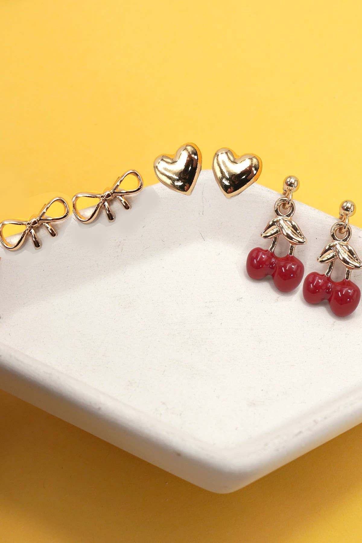 Cherry, Bow & Heart Stud Earring Set