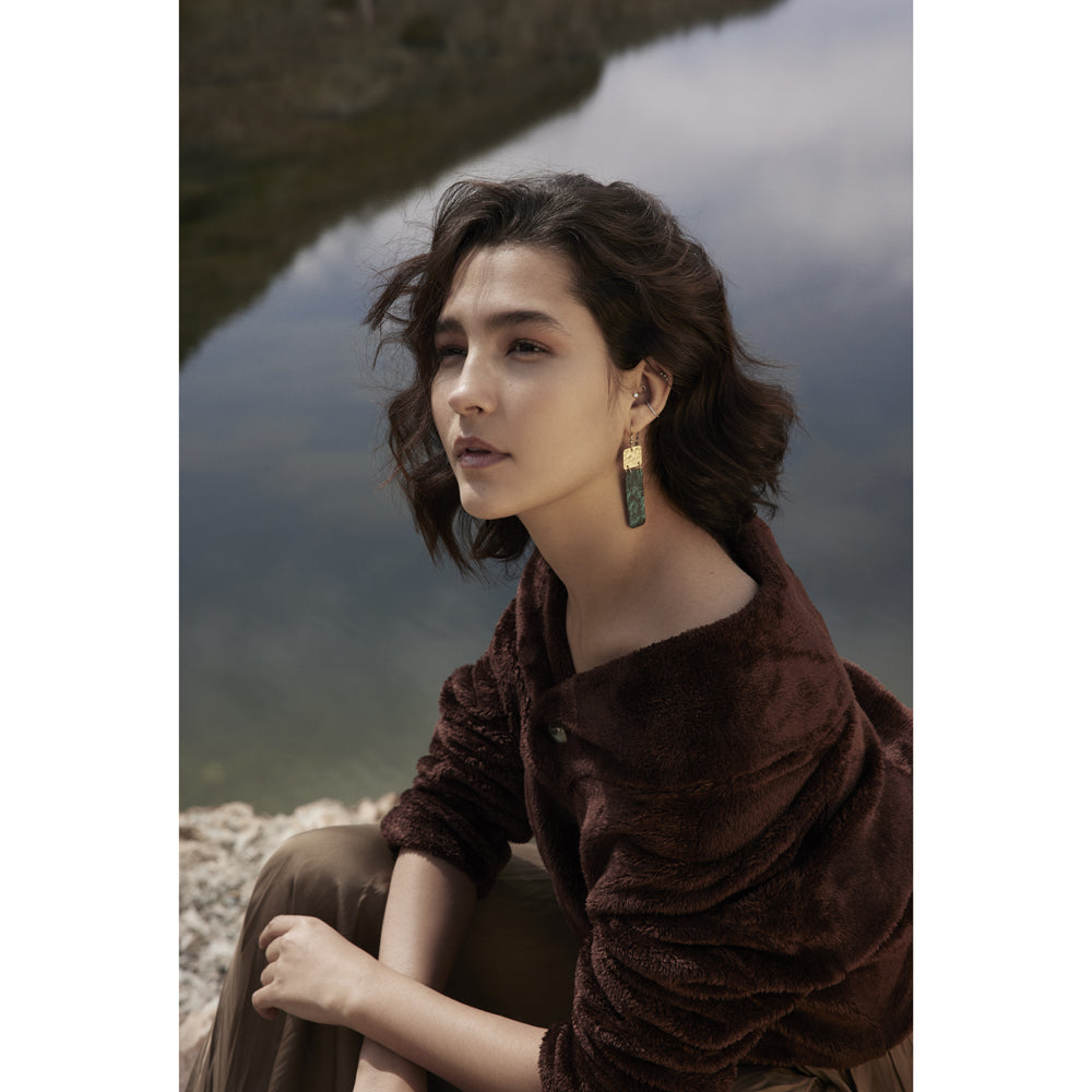 Deanna Dangle in Gold & Malachite Toned Earrings