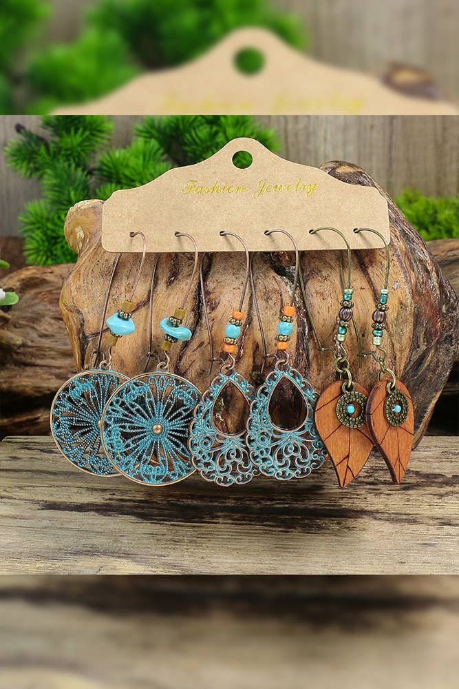 Set of 3 Copper Boho Earrings