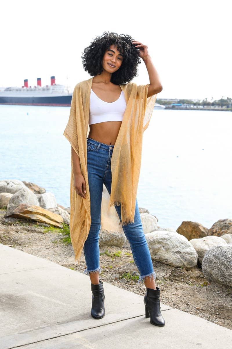 Lightweight Sheer Kimono with Sequin and Frayed Details