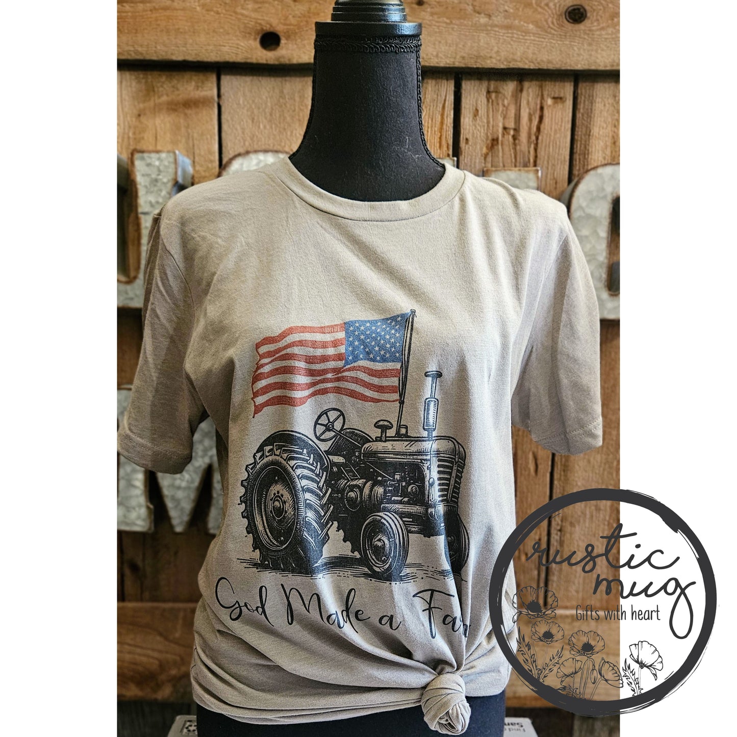 God Made a Farmer Tractor Flag Tee