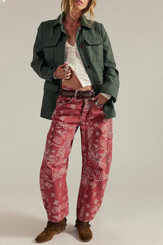 Paisley Print Barrel Jeans