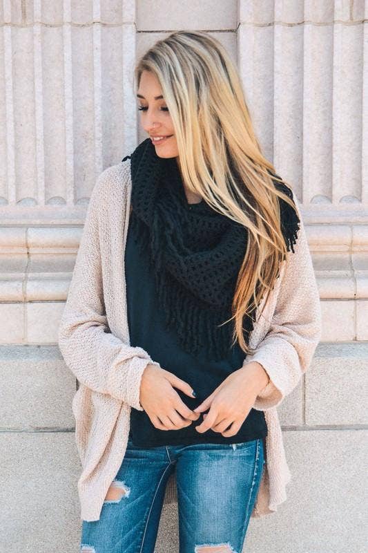 Knit Tassel Infinity Loop Scarf