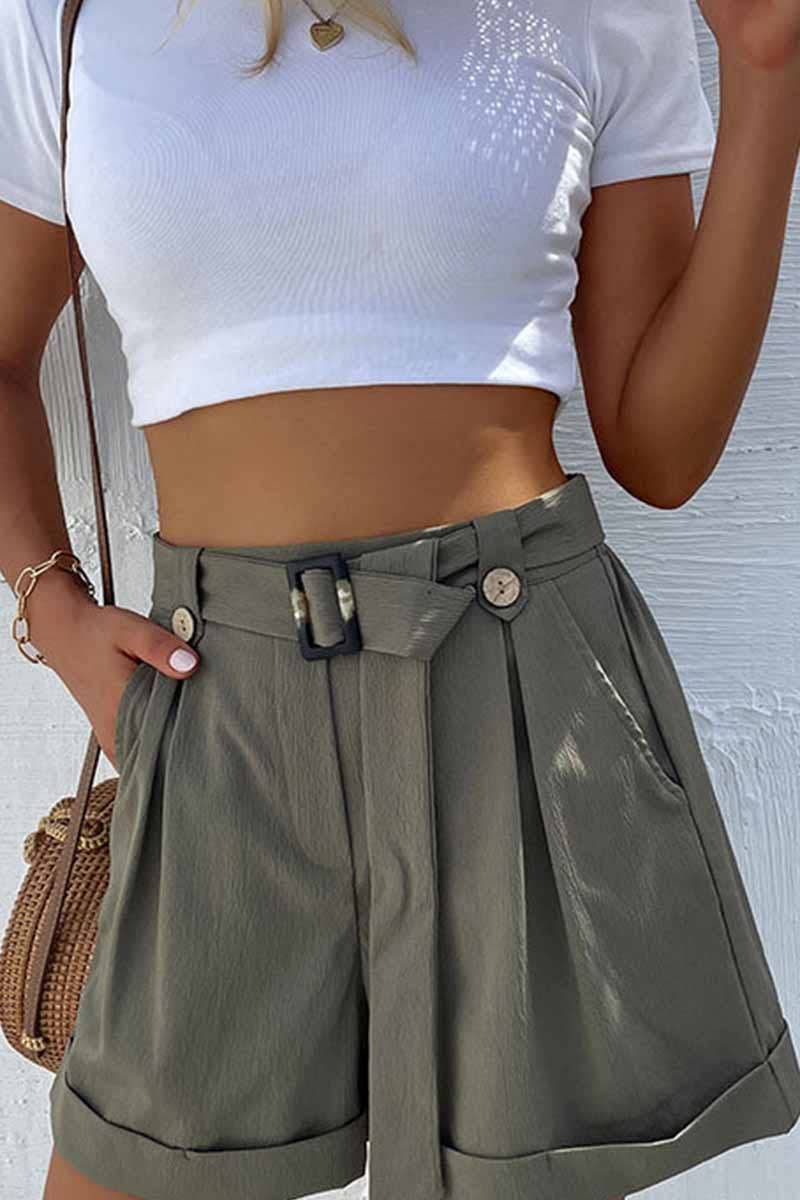 High Waisted Belted Pocket Shorts