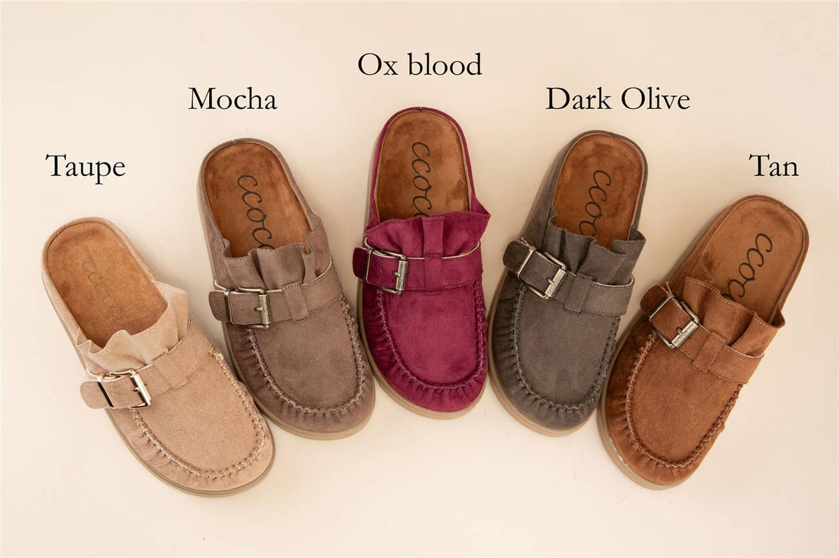 Suede Buckle Platform Mules