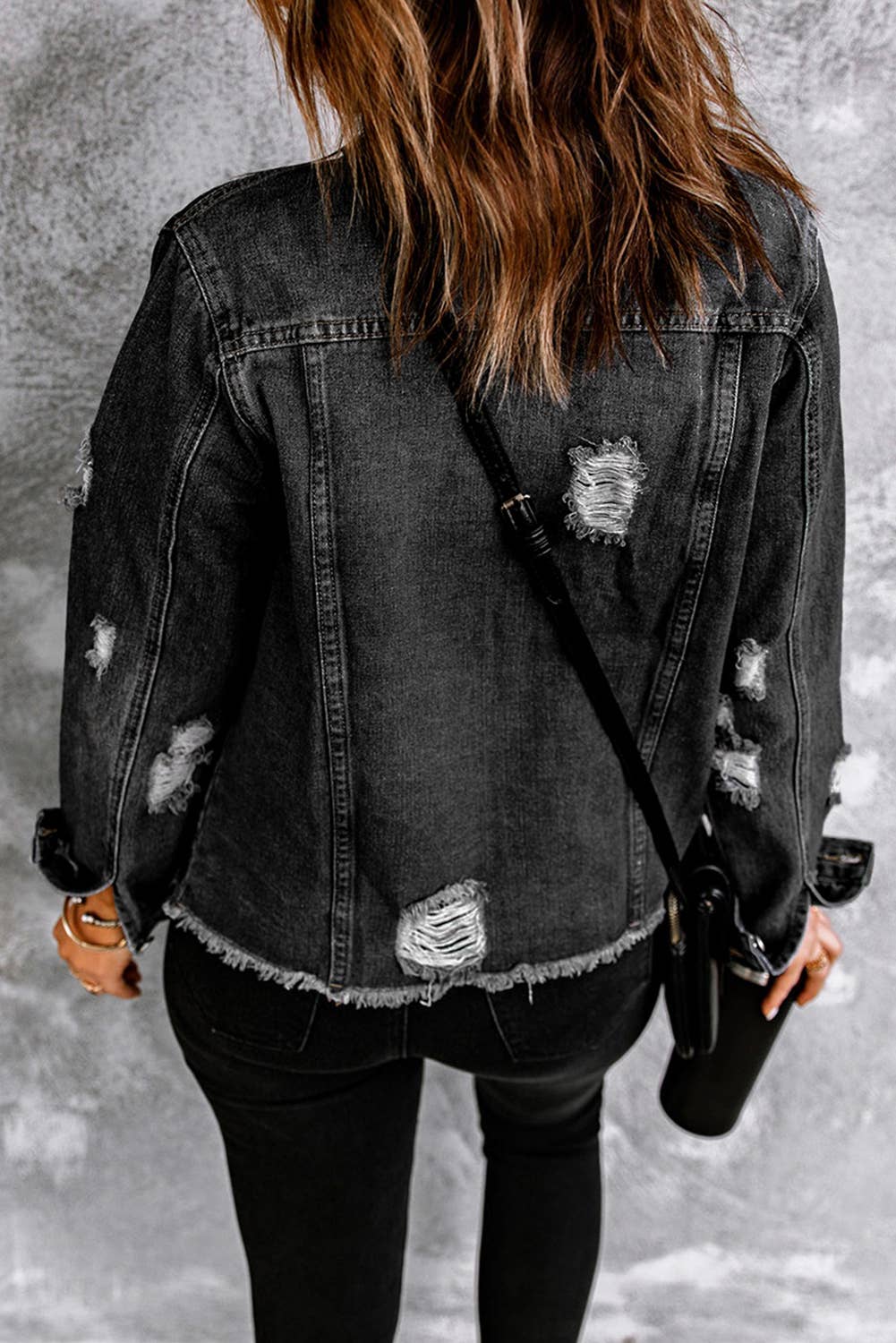 Distressed Raw Hem Denim Jacket