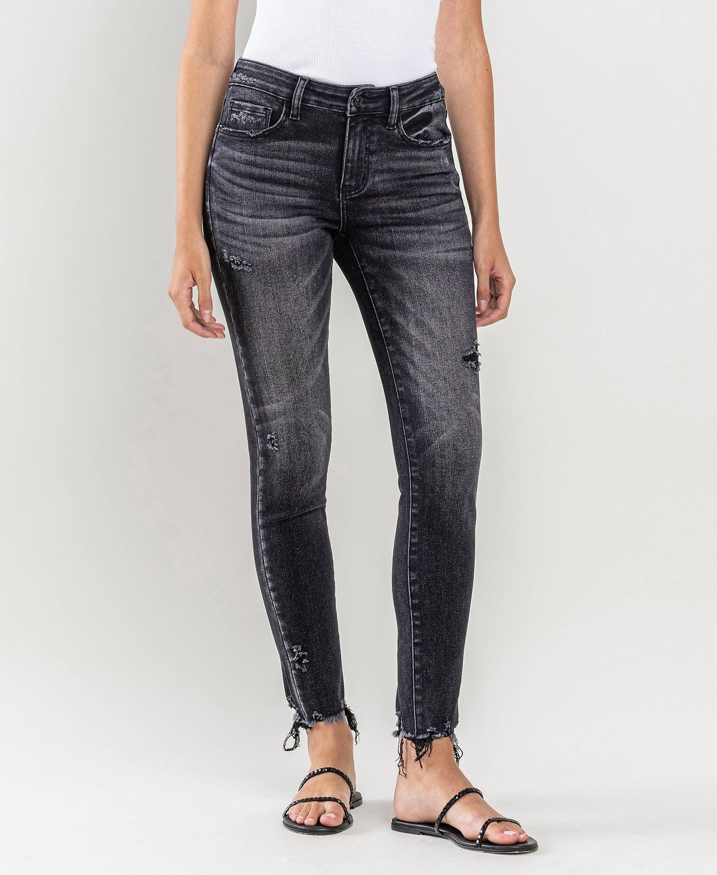 Well Made Uneven Raw Hem Crop Skinny By Lovervet