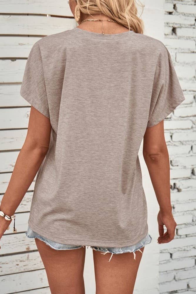 Casual V-Neck Top w/ Button Detail