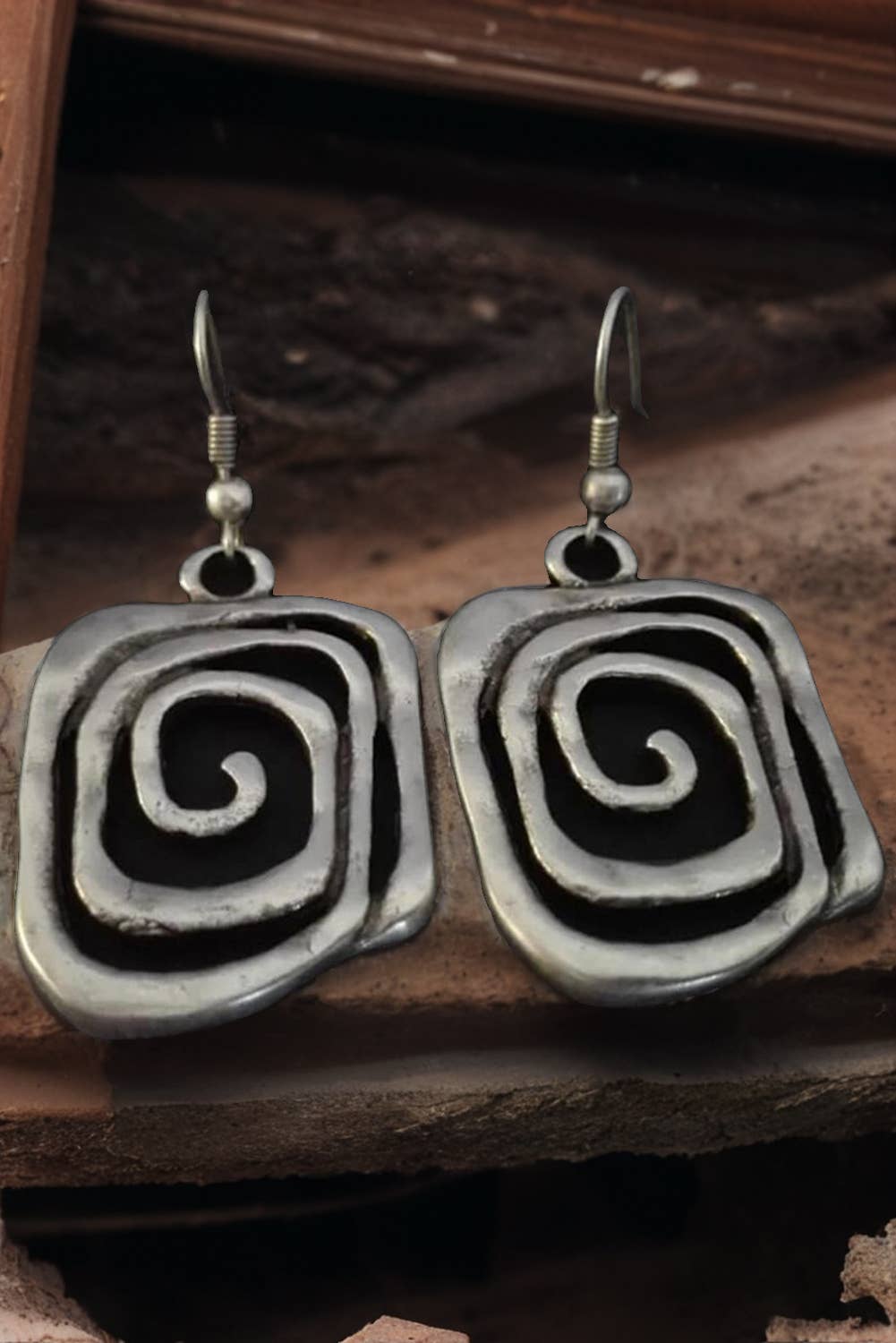 Vintage Square Swirl Hook Earrings