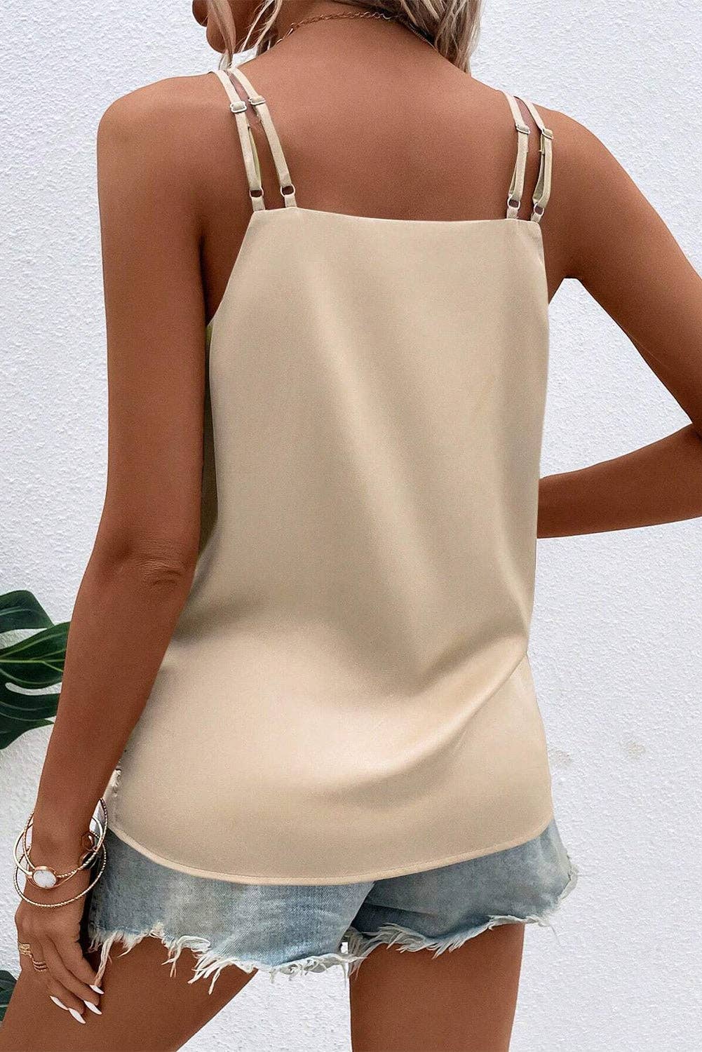 V Neck Wrap Ruched Satin Cami Top
