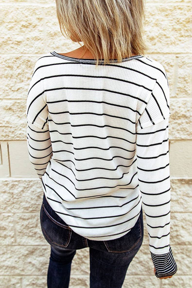 Long Sleeve Striped Button Henley