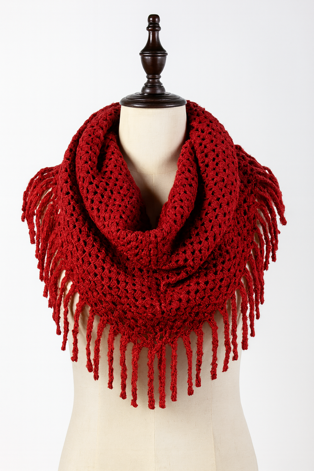 Red Tube-Style Scarf with Fringe