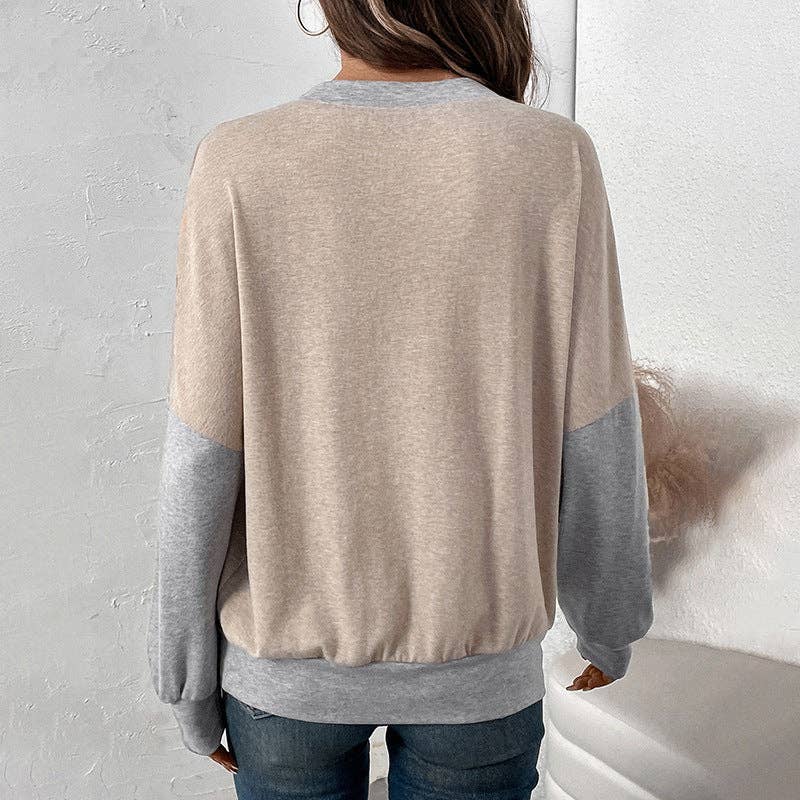 Crew Neck Color Block Long Sleeve Top