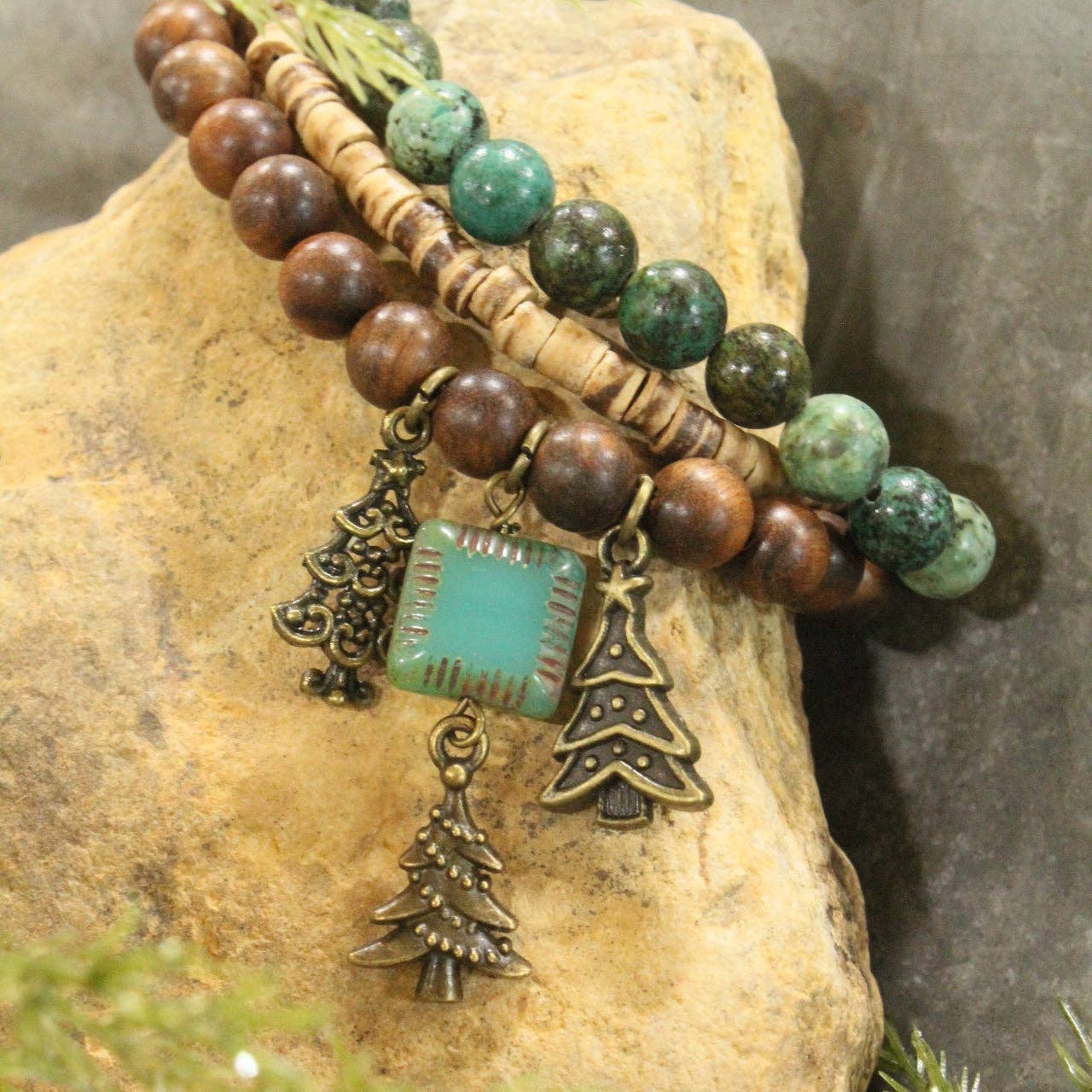 Czech Stone & In The Evergreens Stretch Bracelet