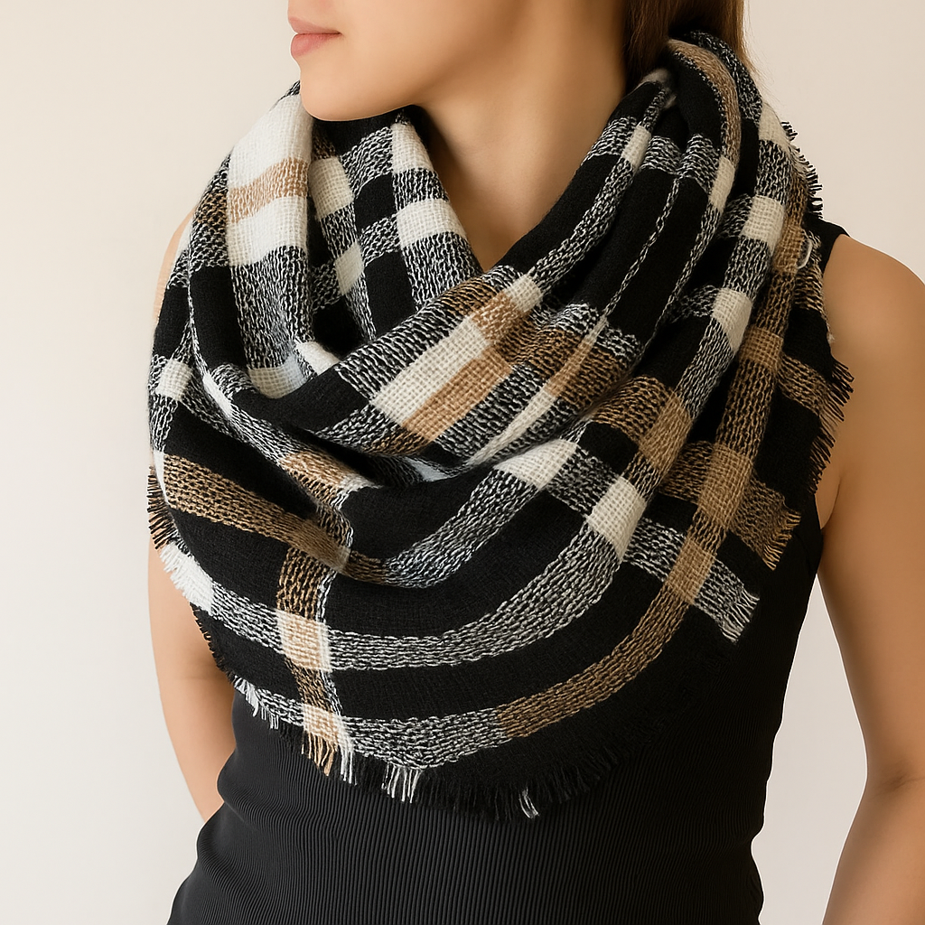 Black Tartan Plaid Loop Infinity Scarf