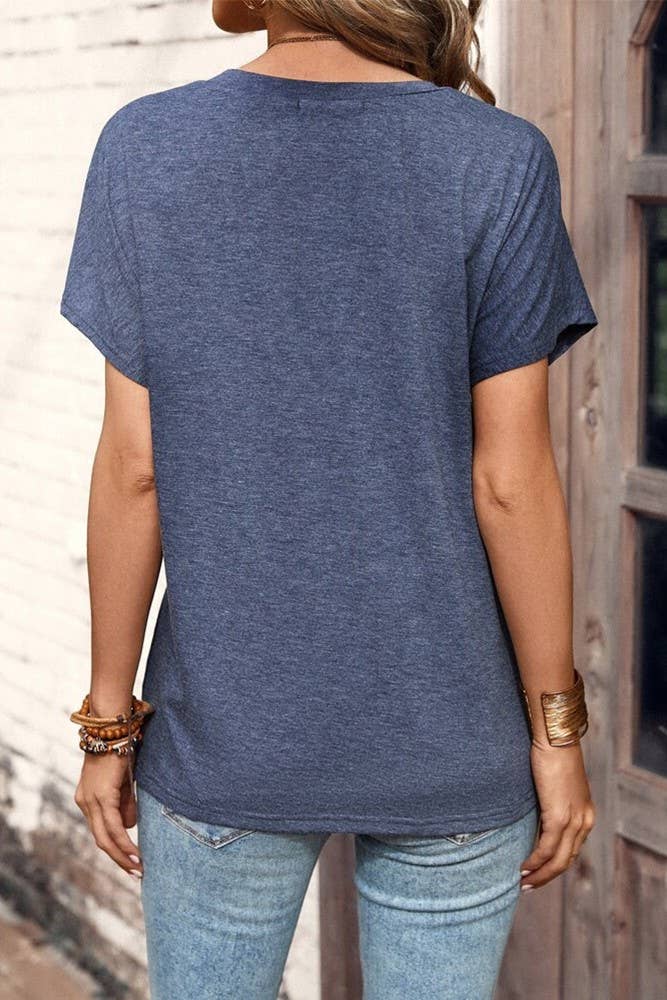 Casual V-Neck Top w/ Button Detail