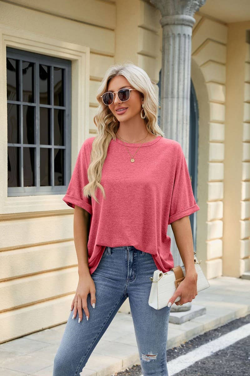 Solid Round Neck Short Sleeve Top