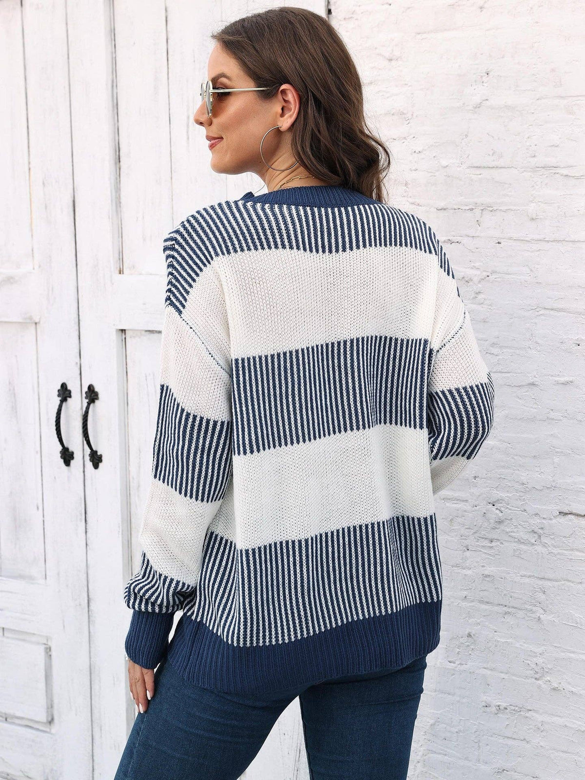 Plus Size Colorblock Striped Sweater