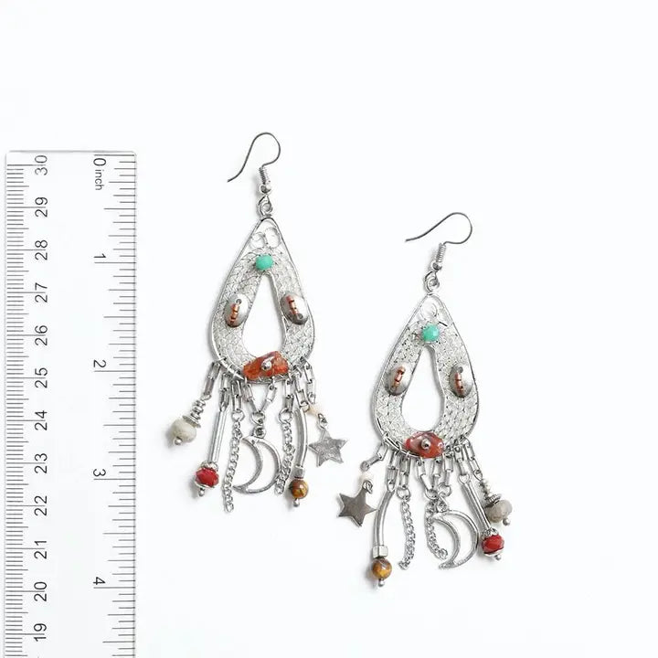 Carnelian Stones and Beaded Teardrop Earrings