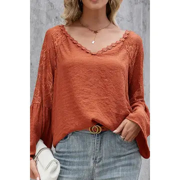 Long Sleeve Flare Embroidered Top