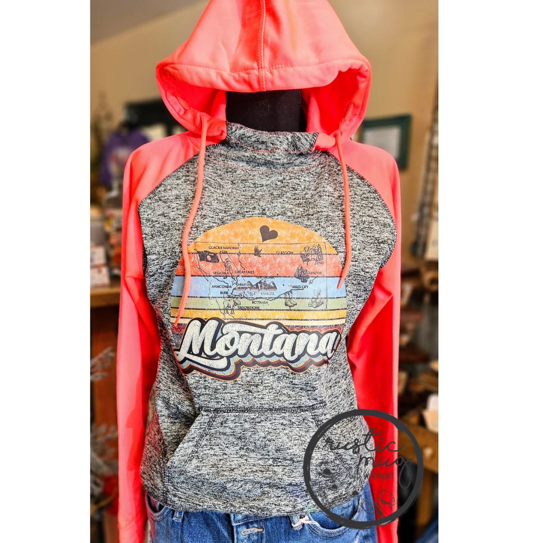 Retro Montana Charcoal Flecked/Fire Coral Hoodie