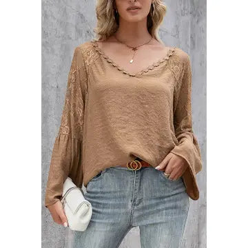 Long Sleeve Flare Embroidered Top