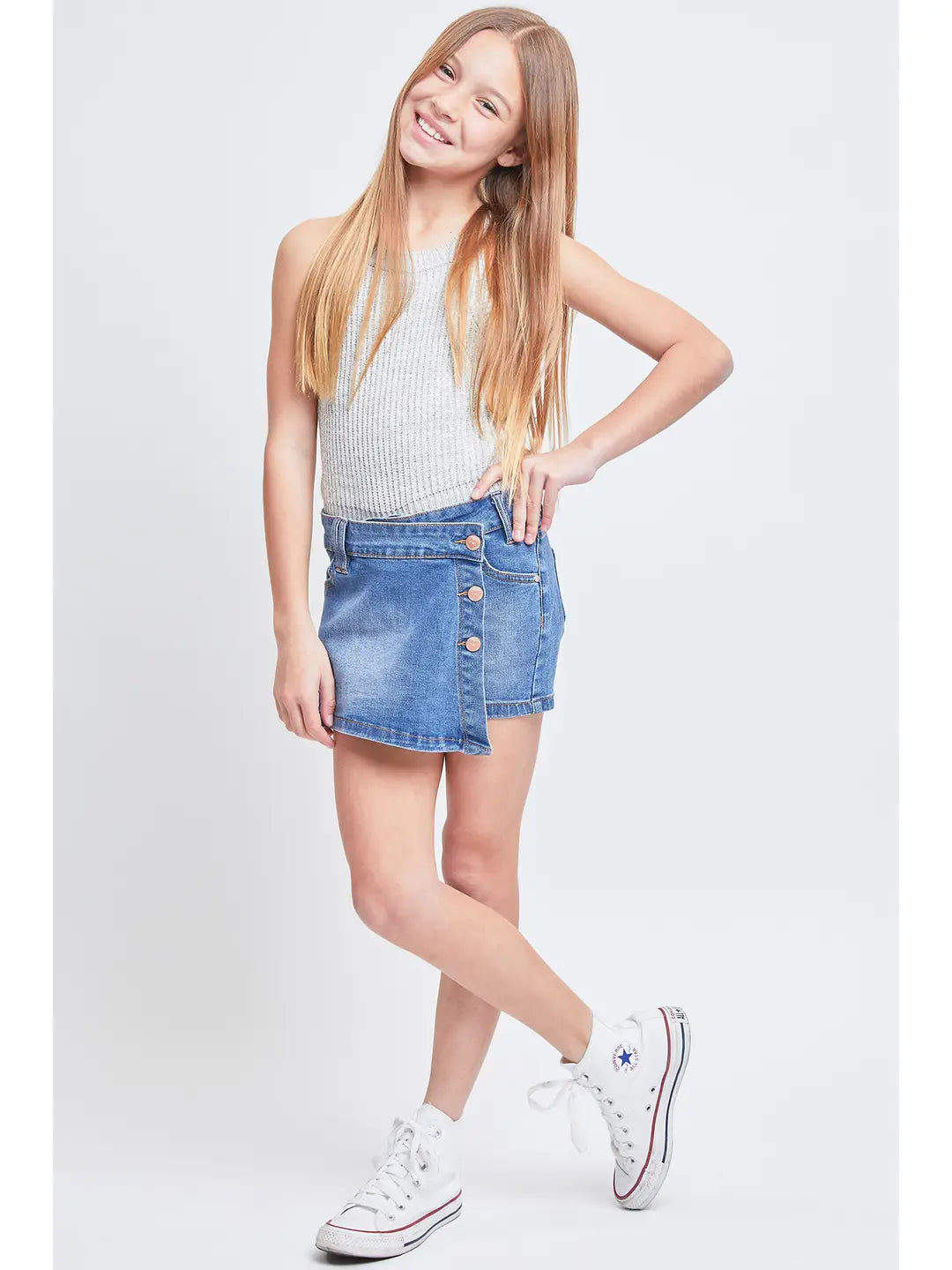 Girls 3-Button Asymmetric Skort by YMI