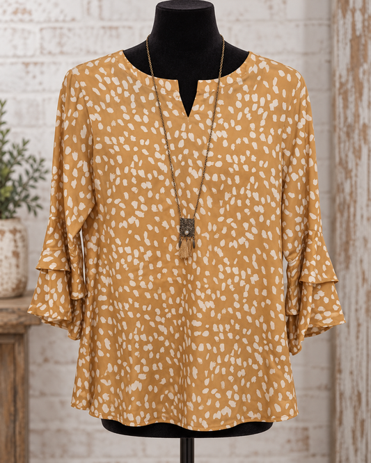 Palantone Ruffled Sleeve 3/4 Top