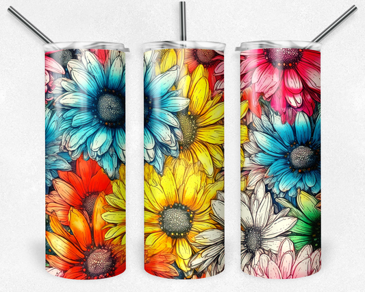 Rainbow Daisies 3D 20 oz Skinny Tumbler w/ Straw